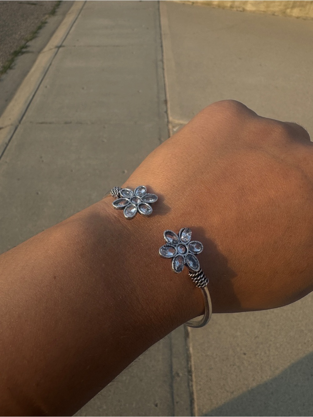 Sterling Silver Flower Cuff Bracelet - Silver